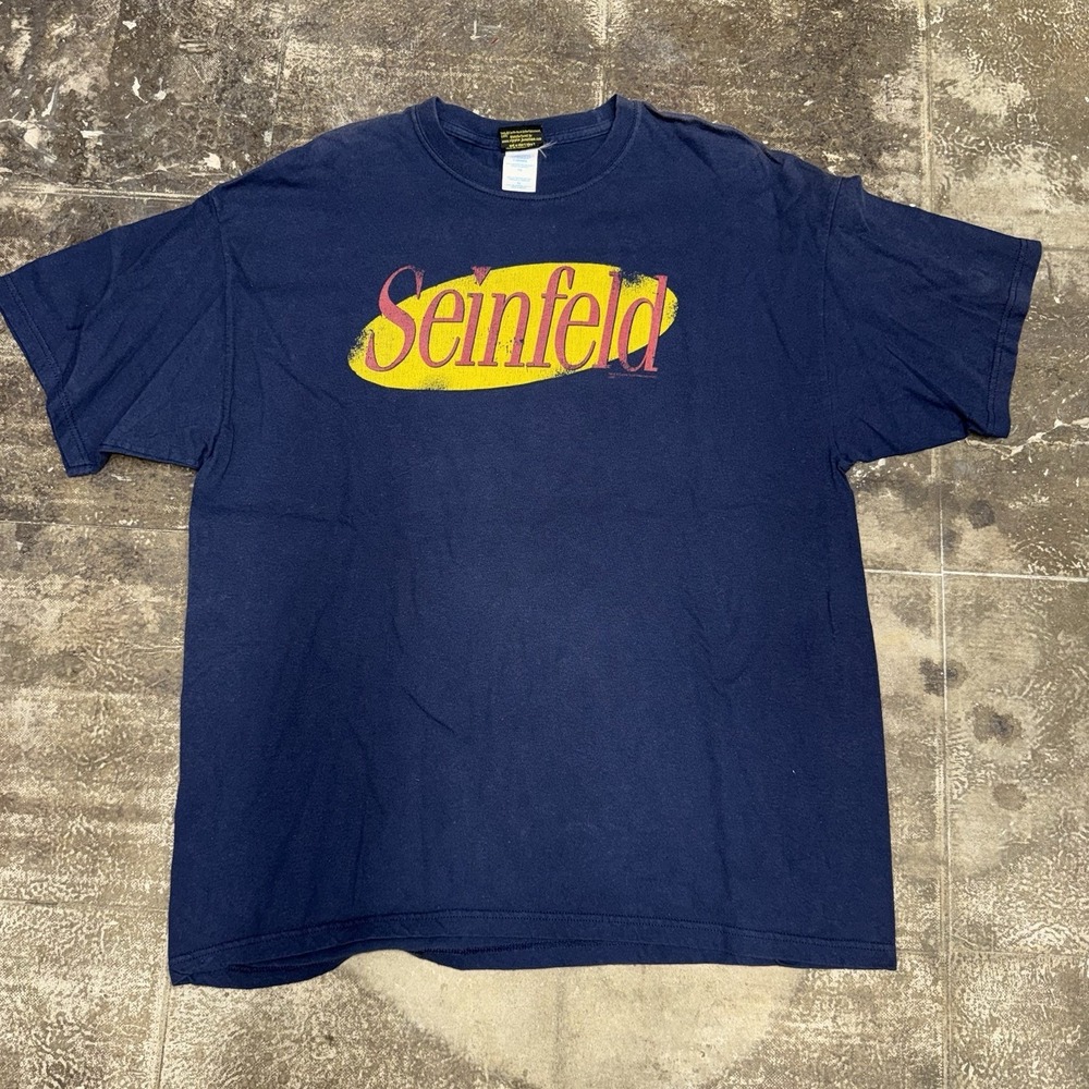 Seinfeld Shirt Men Size XL Classic Spell Out Navy Blue Comedy Sitcom Y2K